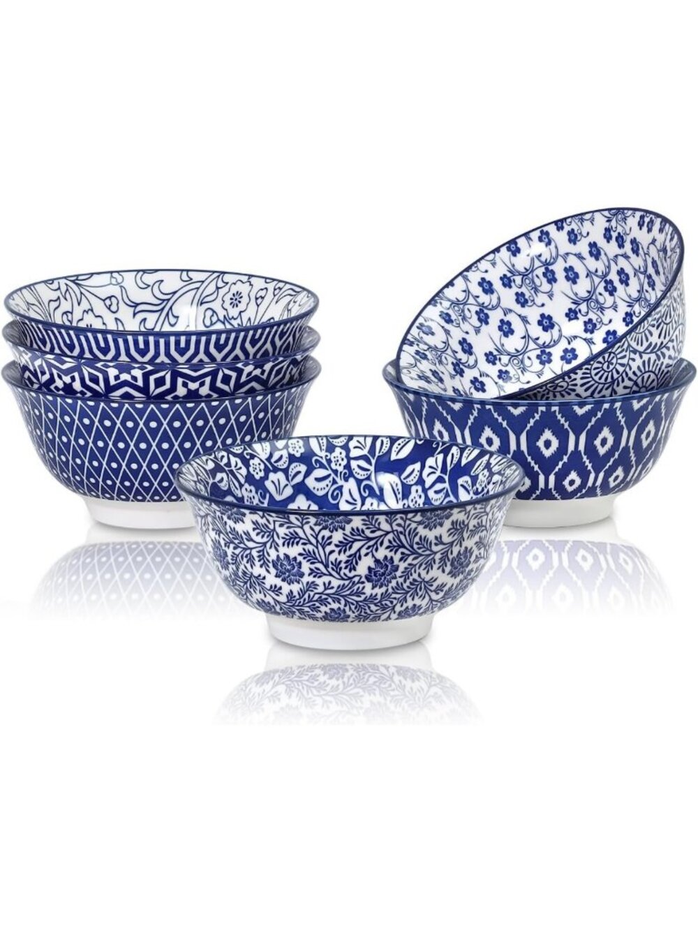 Vintage Blue Porcelain Cereal Bowl Set of 6 - Versatile Soup, Salad & Pasta